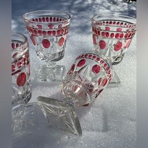 Set of 4 vintage goblets with square base & ruby red flash